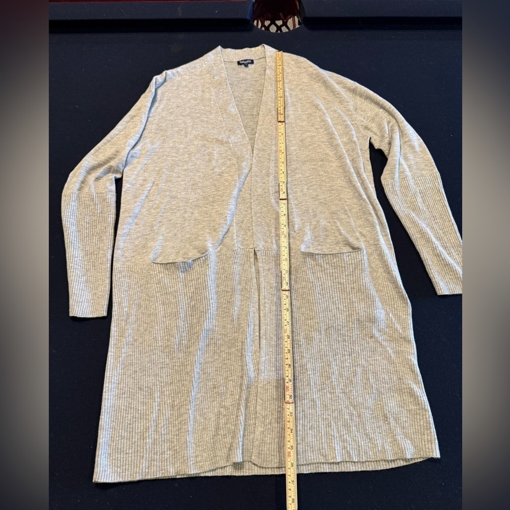 Light Gray Open Front Long 5% Cashmere Cardigan Sz S - Picture 3 of 15